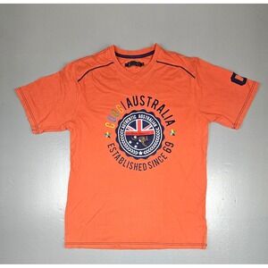 COOGI Australia T-Shirt Mens XL Orange Stamp‎ Flag Cotton Embroidered Spell Out